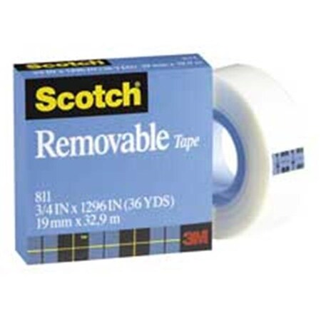 3M Commercial 3M MMM811341296 Removable Tape- 1in. Core- .75in.x1296in.- Transparent MMM811341296